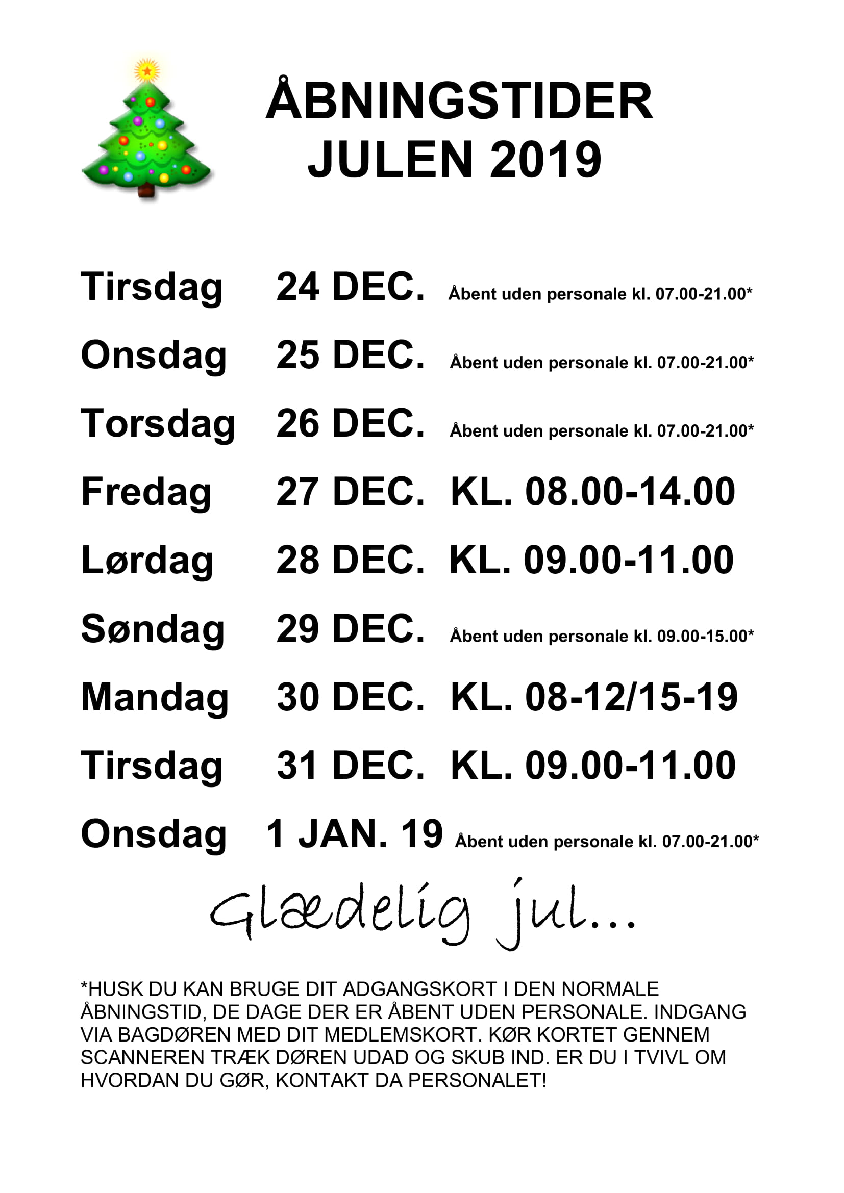 Åbningstider i julen 2019
